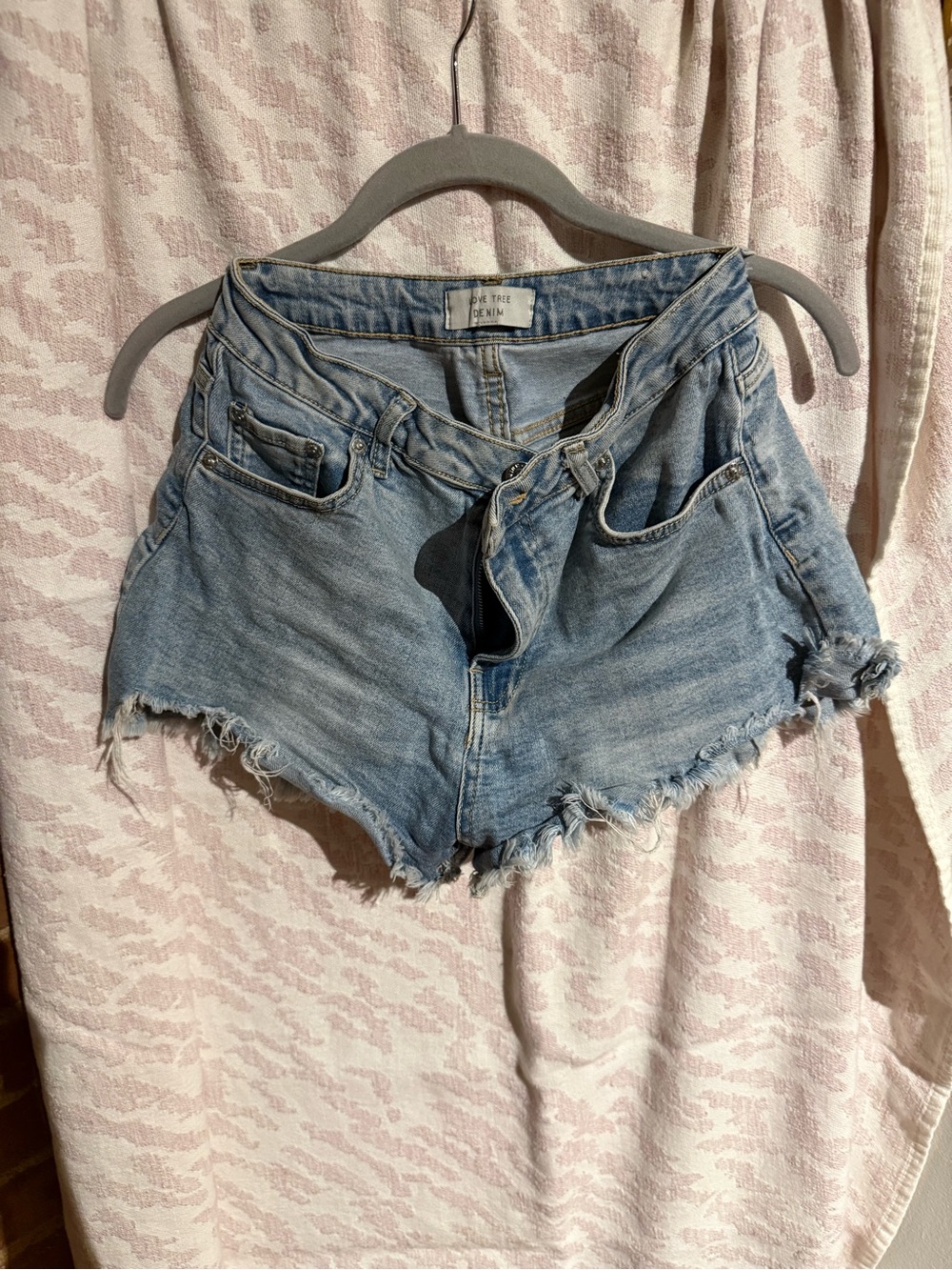 Love Tree Light Blue Distressed Denim Shorts